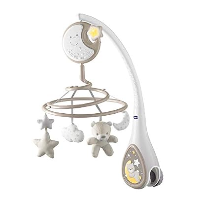 Chicco Next2Dreams Carrusel Móvil Bebé - 3 en 1 Compatible con Cuna Next2Me o Minicunas Colecho/Viaje Efectos de Sonido Proyector de Luz Nocturna y Música Clásica 0m+ Gris