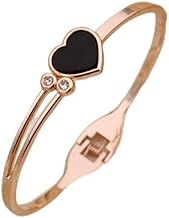 UMADEV Golden Adjustable/Openable Love Black Heart Stone Bracelet For Women, Stylish Diamond Nug Crystal Black Gemstone Heart Shape Kada Bangle Wrist Band Gift Jewellery For Women's And Girl's