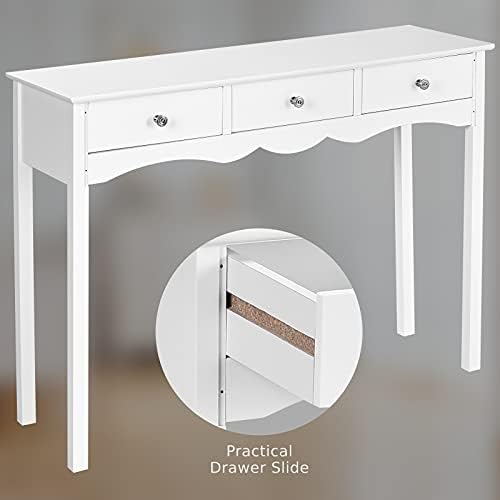 COSTWAY Console Table, Modern Accent Sofa Side Table with 3 Drawers, Home Bedroom Living Room Entryway Hallway Narrow Dressing Table Computer Writing Desk (White)