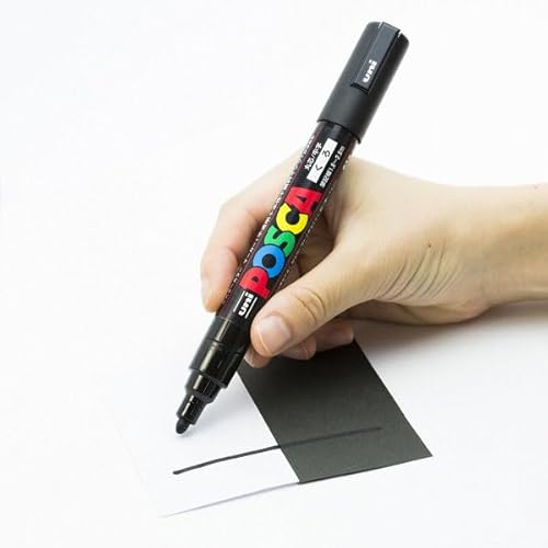 Uni POSCA Black Fine Paint Marker Pens, 3 Different Point Sizes per Pack: PC-1M-24(0.7 mm), PC-3M-24(0.9~1.3 mm), PC-5M-24(1.8~2.5 mm) - total 3 pens- Made in Japan