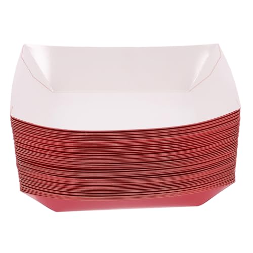 HOMOBABE 50 Piezas Caja de botanas bandeja de bocadillos de papel placas de barbacoa placas de decoraciones de fiestas de carnaval bandejas hot dog platos de perrito caliente rojo