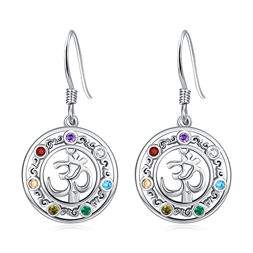 KINGWHYTE Chakra Tropfen Ohrringe 925 Sterling Silber Yoga Aum Om...