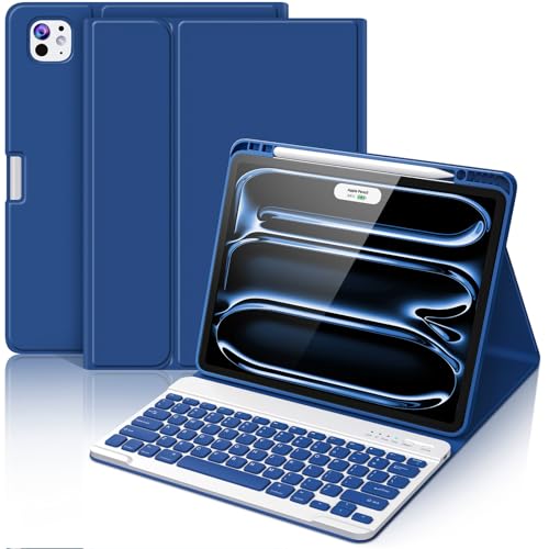FUWANG Keyboard Case for iPad Pro 13 inch (M5/M4) 2025/2024, Magnetic Detachable Colorful Keys for iPad Pro 13 inch Case with Keyboard, Folio Case for iPad pro 13'' M5/M4 with Pencil Holder, Navy Blue by FUWANG - Used condition - US$28.71