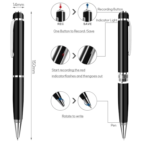 Diktiergerät Digital 64GB, Aufnahmestift Geräuschreduzierende Aufnahmegerät One-Touch-Aufnahme, Voice Recorder Pen mit MP3-Wiedergabe für Vorlesungen Meetings Klassen Interviews. (Schwarz)