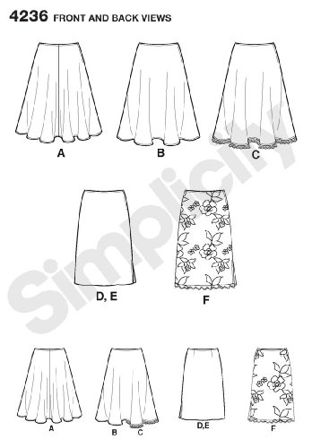 Simplicity 6 Made Easy Pattern 4236 Misses Slim Skirt, Full and Half Circle Skirts - Special Instructions Sizes 6-8-10-12-14
