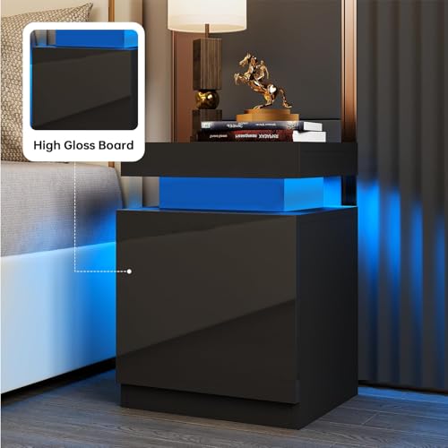 SiliBamb Nightstand Set of 2 with LED Lights, Night Stand with Storage Cabinet for Bedroom, Bedside Table with LED, Black by SiliBamb - Image 3