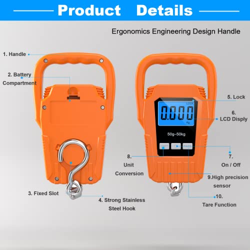 image for SKEAP Digital Fish Scale Hanging Scale Fishing Scale,110lb/50kg Luggag