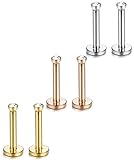 FIBO STEEL 6 Pcs 18G Stainless Steel Nose Rings CZ Inlaid Monroe Lip Rings Ear Piercing 8MM Bar
