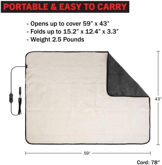 Miniatura 8 de Stalwart Manta térmica  Manta eléctrica portátil de viaje de 12 V para automóvil, camión o caravana  Imprescindibles para el automóvil y artículos