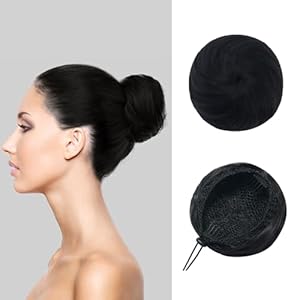 Hair Bun Extension for Instant Updo with Drawstring – Perfect Ballet Buns with Fake Hair Pieces and Bun Clips princess leia buns（Black）