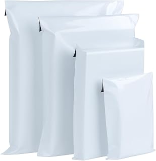 ilauke Shipping Bags for Clothes, 4 Sizes, Plastic Tear-Resistant Opaque, Packaging Bags with Self-Adhesive Closure, Pack of 100 White