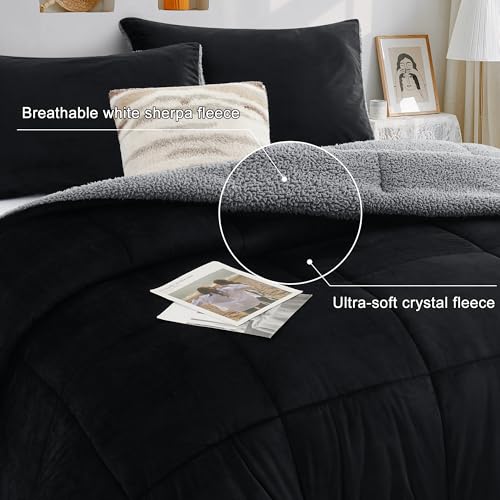 Bedhours King Size Comforter Set Micromink Sherpa Comforter 3 Piece Ultra Soft Plush Down Alternative Bedding Set Reversible Comforter + 2 Pillowcases Winter Warm thumb #1