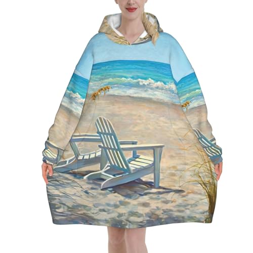 Couverture à capuche motif plage pour se détendre sur le canapé les soirs de fraîcheur