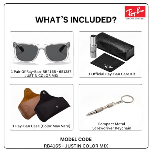 Image of Ray-Ban RB4165 JUSTIN COLOR MIX Square Shaped Sunglasses for Men with Official RAYBAN Eyewear Kit