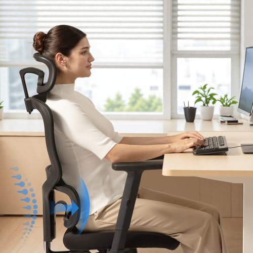 SIHOO Ergonomic Office Chair, High Back Desk Chair, Lumbar Support, Swivel Computer Task Chair with Adjustable Headrest, Tilt Function,Basic Black by SIHOO - Image 2