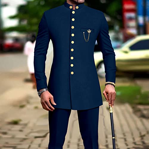 Men`s Suit Single Breasted Slim Fit Blazer and Pants 2 Piece Set Dashiki Outfits African Clothes for Wedding2