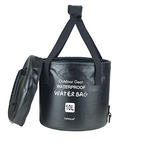 YUMQUA Cubo Plegable con Tapa, Cubo Plegable portátil Contenedor de Agua Lavabo para Acampar Pesca Senderismo Viajes Supervivencia al Aire Libre Jardinería Lavado de Autos (Negro, 10L) Cover