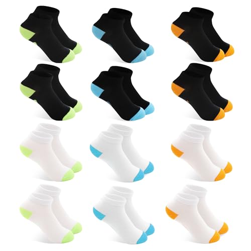Desanlapi Lot de 12 Chaussette Enfant en Coton Garçons Filles Socquette Mixte Enfante Chaussettes Basses de sport Blanc Multicolore 35-38