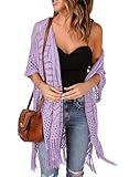 Sidefeel Women's Open Front Knit Sheer Cardigans Summer Boho Lightweight Kimono Cover Ups Purple
