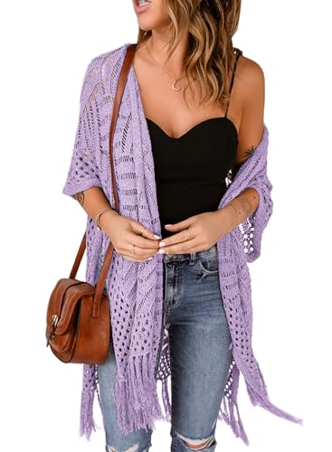 Image of Sidefeel Women's Open Front Knit Sheer Cardigans Summer Boho Lightweight Kimono Cover Ups