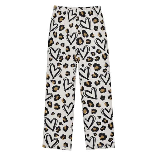 Boys' Pants Leopard Skin Heart Brown Black Long Bottoms Jogger Pants Elastic Waist Trousers with Pockets S-XL