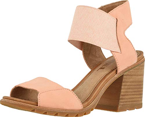 Image of Sorel - Women’s Nadia Sandal, Leather or Nubuck Open-Toe Sandal with Block Heel, Tonic Melon, 8.5 M US