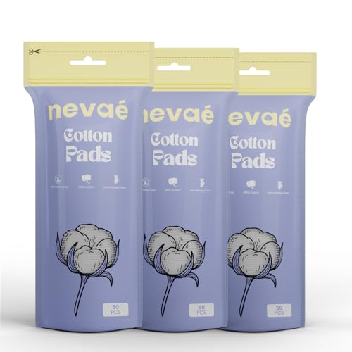 Nevae Multipurpose 150 pieces Cotton Pads, 100% Cotton, Embossed Double Sided, for Skin Cleaning, Eye & Face Makeup Removal, Nail Polish Removal, Soft Round Facial Cotton Pads (50 Pcs (Pack of 3))