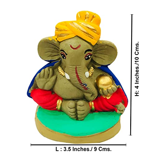 Image of Clay Ganesh Idol, 4 Inches Height, Water Soluble Ganpati Murti for Ganpati Visarjan (Small) (Multicolor)