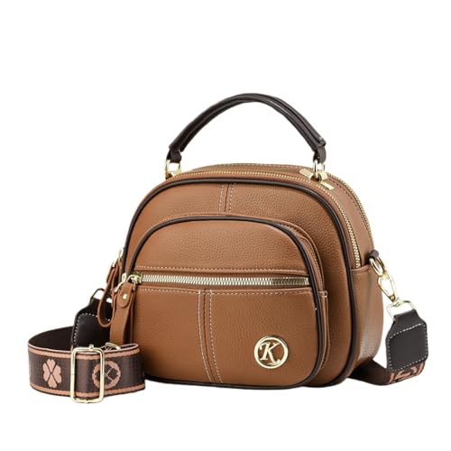 Vintage Leather Crossbody Bag for Women - Small Multifunctional Tote with Compartments, Adjustable Wide Shoulder Strap, Classic Saddle Bag Purse, Trendy Design shoulder bag (khaki)