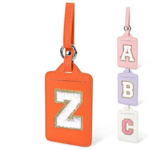 Unique Initial Letter Luggage Tags for Suitcases, Monogrammed Suitcase Luggage Identifier Tag,PU Leather TSA Approved Luggage Tags,Bag Tags for Men Women Kids Luggage Baggage(Orange-White Z)