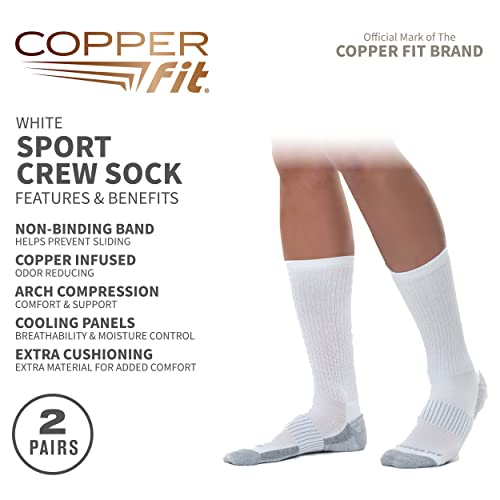 Copper Fit Unisex Adult Crew Sport - 2 Pack Running Socks, White, Large-X-Large Us #TOP1