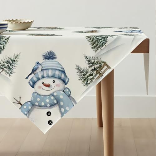 Avalune Tischdecke Weihnachten Blau Schneemann Mitteldecke Weihnachts...
