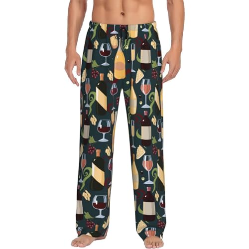 Mens Pajama Pants Bottoms with Pockets, Wine Bottle Print No.9036 Comfort Pj Lounge Pants Soft Sleep Pants for Men2