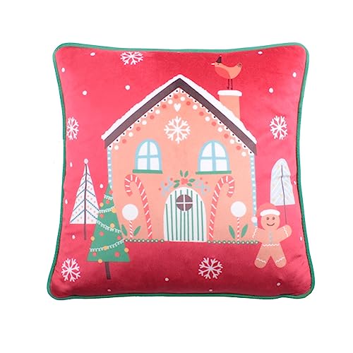 Image of Fusion - Gingerbread Man Cushion (43 x 43cm) - Piped Edge - Filling Included - Reversible (2 Colours) - Red Christmas Cushion with Cover Included/Cushion Insert - Christmas Decoration/Christmas Pillow