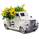 Fleecy day Sunflower Metal Truck with Artificial Flower Vintage Farm Pickup Farmhouse Tabletop Tiered Tray Decor, Rustic Farmhouse Decor for Table Top Decor Home Kitchen(White)