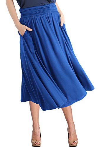 TRENDY UNITED Women's Rayon Spandex High Waist Shirring Flared Pocket Skirt (S0030-RBLU, S)