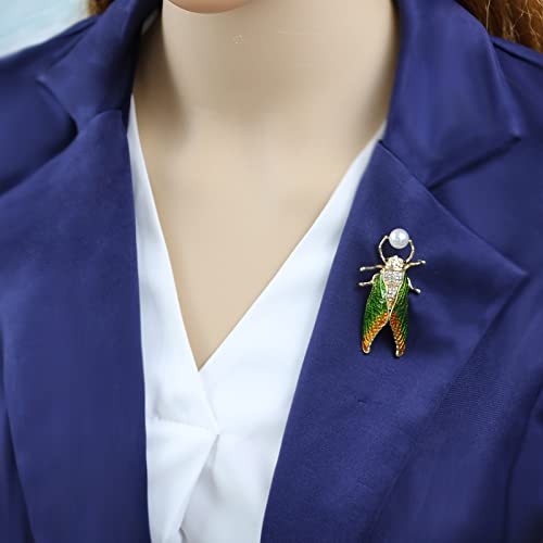 Image of Enamel Crystal Pearl Cicada Brooch Pin Fahsion Gold Plated Rhinestone Insect Lapel Pins Brooches Scarf for Women Girl Jewelry Gift (Cicada Brooch)