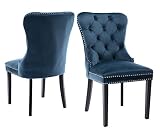 Kmax Velvet Elegant Upholstered Dining Chairs, Fabric Armless Accent Chair Set of 2 - Indigo Blue