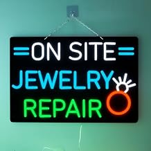 Large ON SITE JEWELRY REPAIR Neon Signs for Wall Decor Neon Lights for Bedroom Led Signs Suitable for Drive Thru Open Office Man Cave Bar Christmas 12V Power Adapter, 23.6*15.7 InchWhite+Azure+Grenn+Yellow
