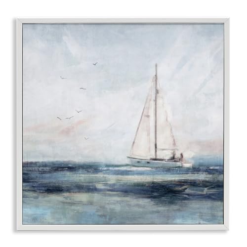 Nautical Sailboat Ocean Birds, 12 x 12 Inch Framed Giclée Print