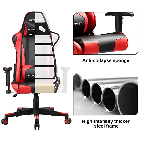 Gtracing Gaming Chair Racing Office Computer Ergonomic Video Game Chair Backrest And Seat Height Adjustable Swivel Recliner With Headrest And Lumbar Pillow Esports Chair,Red #TOP2