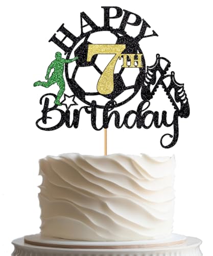 BIABISD Soccer Happy 7th Birthday Cake Topper Soccer Birthday Party Decor | Soccer Players Birthday Sports Theme Cake Decorations,Boy and Girl 7 Years Old Party Supplies,Happy Birthday Cake Decoration
