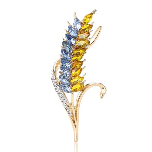 Image of Fashion Rhinestone Ear of Wheat Brooch for Women Ukrainian Flag Brooch Patriotic Pin Dress Suit Pin Accessories Party Banquet Gift