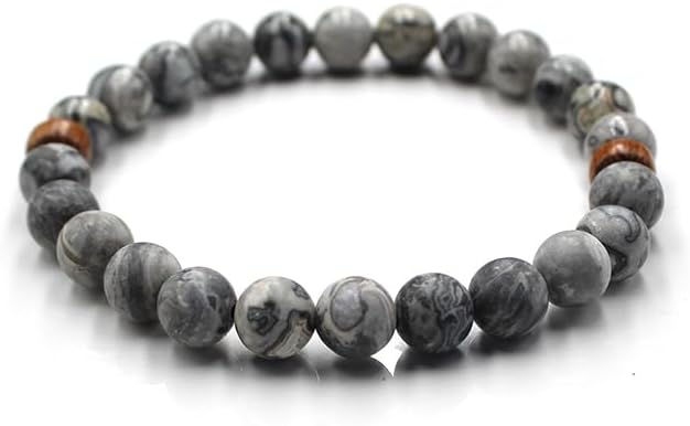 Kartini Studio Natural Stone Bracelet, Grey Wolf Bracelet, Grey Stone Bead Jewelry, Wolf Information Card - Image 4