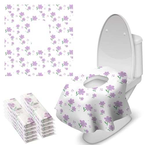 Blissful Diary 30 Pcs Toilet Seat Covers Disposable for Toddlers & Adults, Extra Large Waterproof, Portable Package for Travel, Kids Potty Training(Purple Flowers)