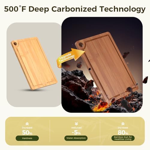 Bamboo Cutting Board for Kitchen – 3-Piece Wooden Boards with Juice Grooves, Side Handles, Non-Slip Mats – Perfect for Meat, Veggies, Fruit – Ideal Kitchen Gift - 2
