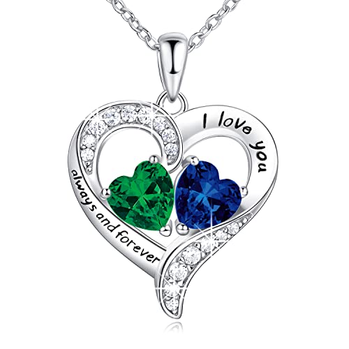 BlingGem Heart Necklaces for Women 925 Sterling Silver Birthstone Necklace for Women With 2 Birthstones Womens Jewelry Customized Pendant Necklace Gifts For Women Wife Mom