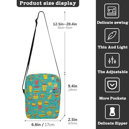 Crossbody Bag Food-inspired Pattern Color Turquoise Messenger Bag for Women Men Purse Shoulder Bag Satchel Bag with Adjustable Strap 214B80473