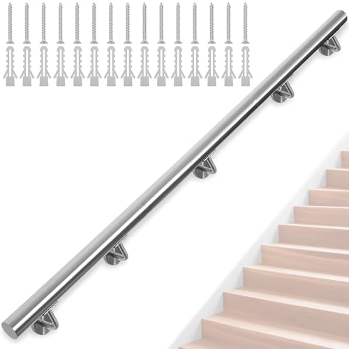 FREEAMG 300CM Main Courante pour Escalier en Acier Inoxydable, Rampe Escalier Murale Intérieur et Exterieur, Main Courante Antidérapante Pour Escaliers, Couloir, Porche, Grenier, Jardin