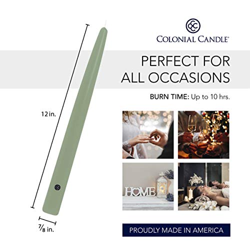 Image of Colonial Candle Unscented Taper Candle, Handipt Collection, Colonial Classic Green, 12 in, Pack of 12 - Up to 10 Hours Burn